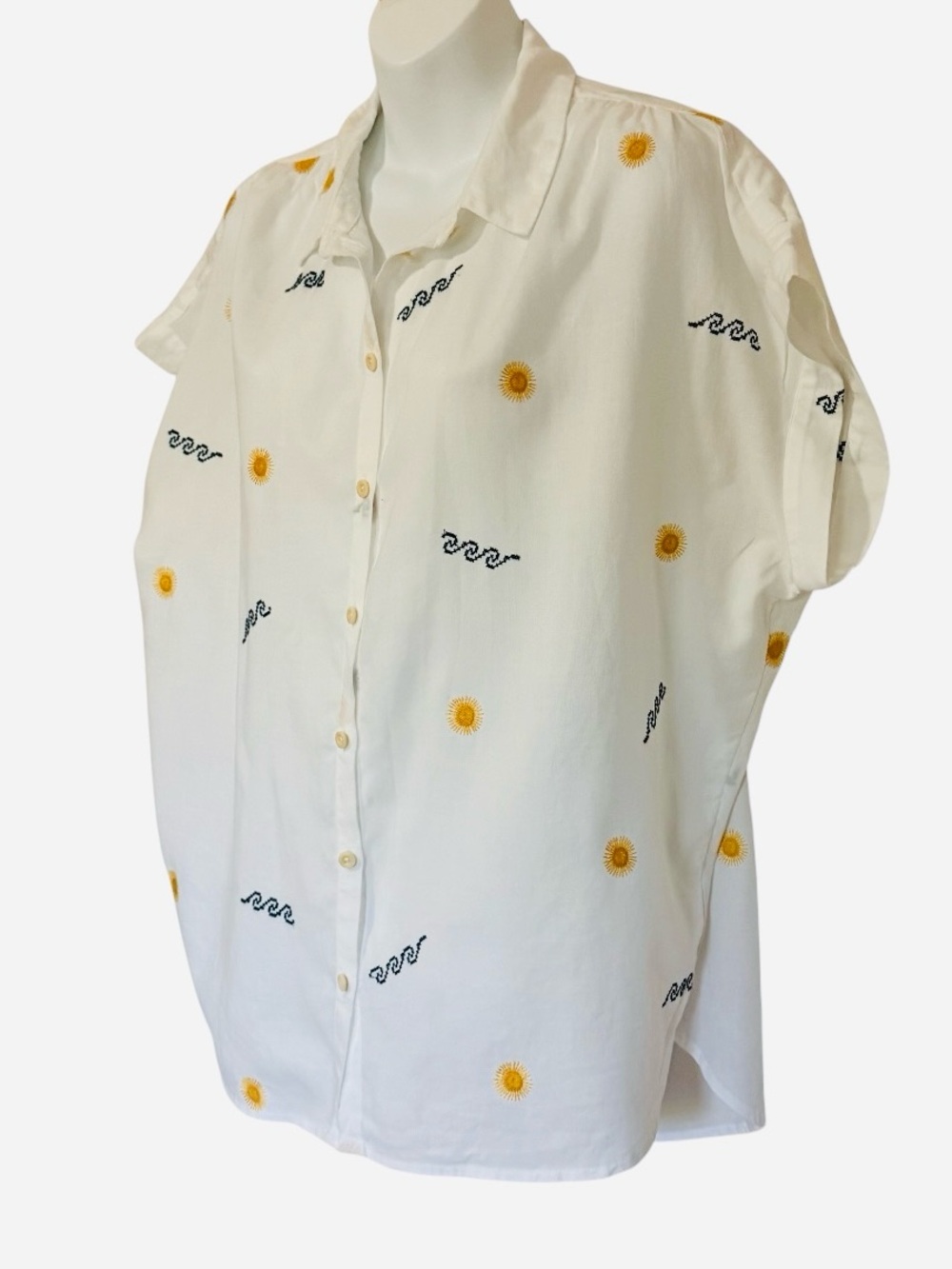 Madewell White Sun Embroidered Central Shirt Size Large - Picture 5 of 10
